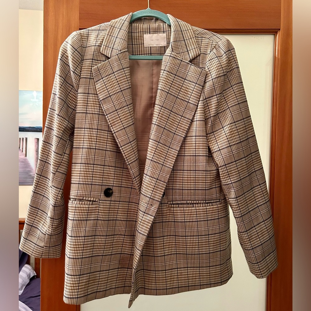 OAK + FORT Plaid Jacket in Brown and Blue